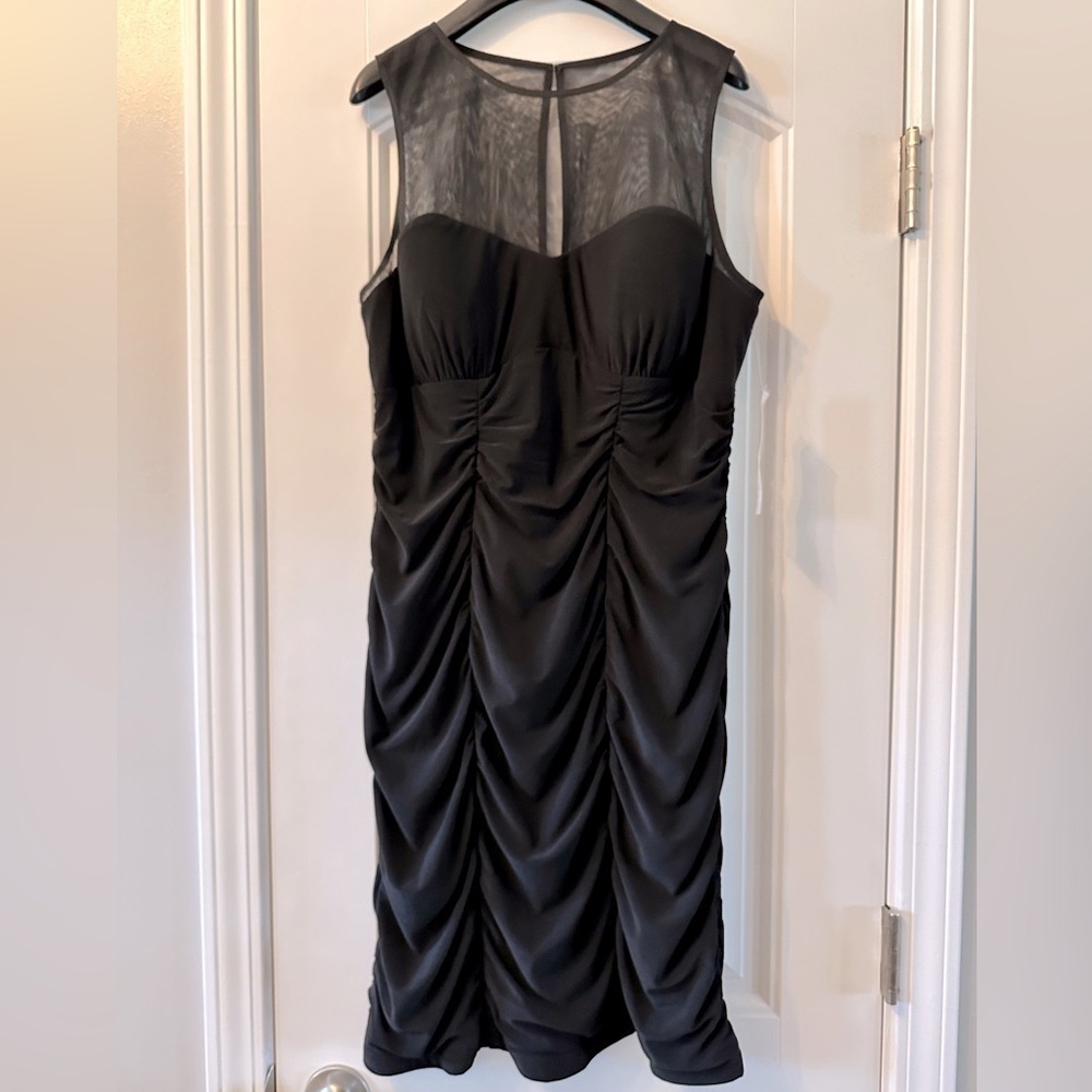 NWT! Eliza J Black Ruched Mesh Neckline Cocktail Party Dress Size 12